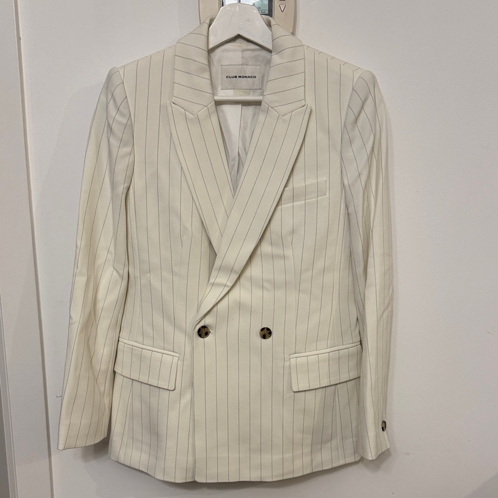 Club Monaco Pearl White Striped Blazer